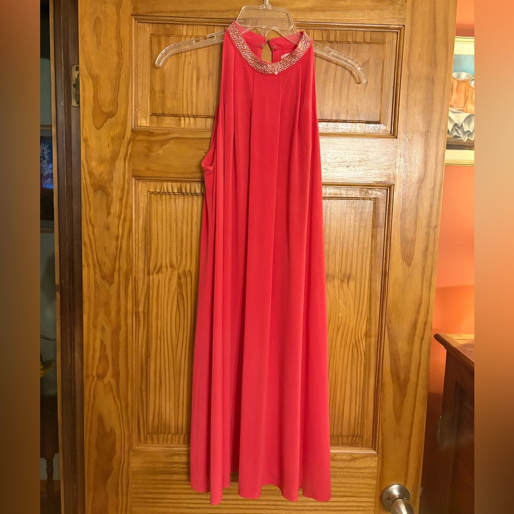Calvin Klein Red Backless Dress with Embellished Neckline